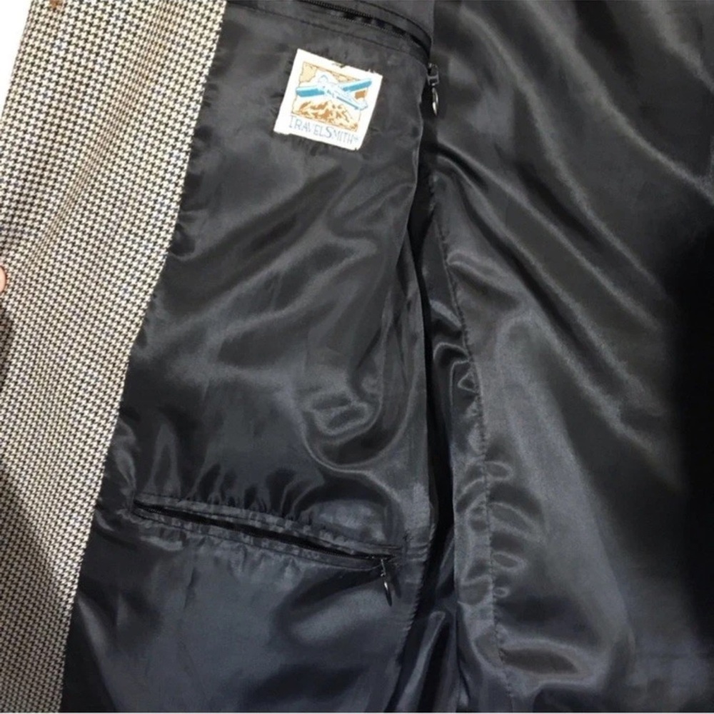 TravelSmith Men's Beige Houndstooth Blazer Sport Coat 40R Silk Wool Lightweight - Picture 3 of 10